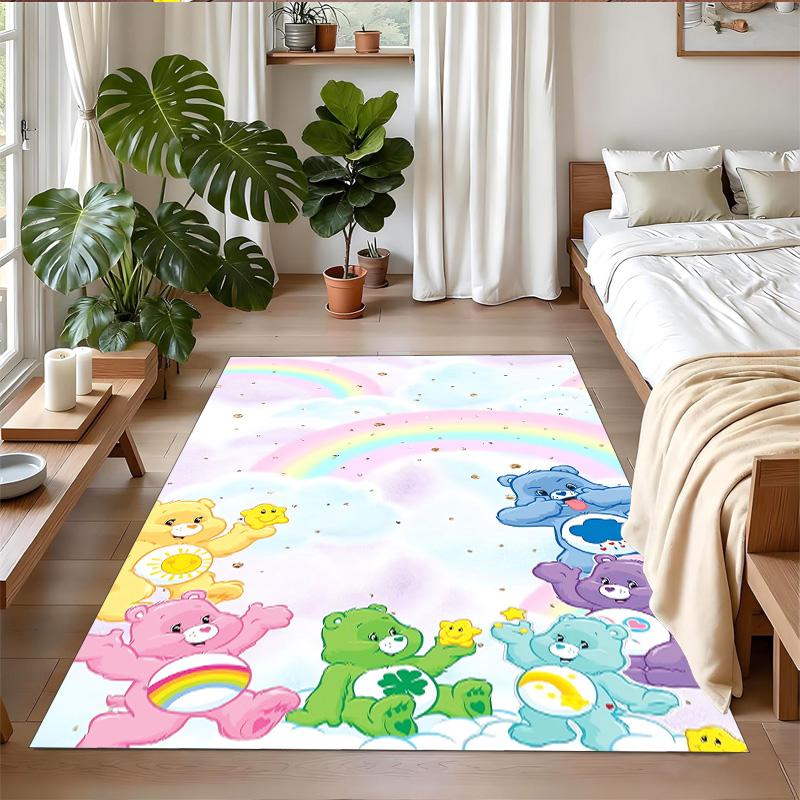 Anti‑Slip Crystal Velvet Floor Rug, Care Bears Design Carpet for Indoor Living Bedroom Home Decoration