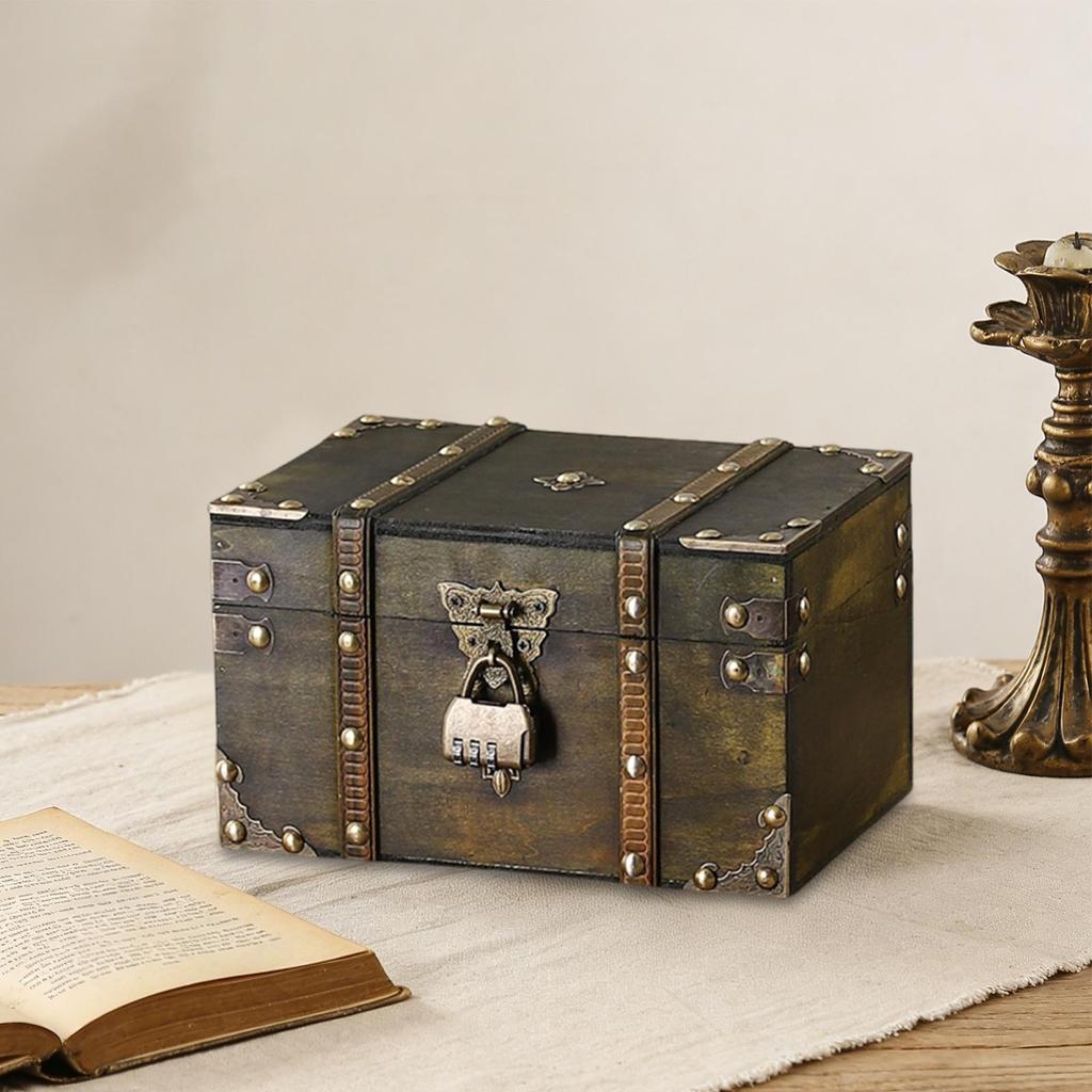 Jewelry Box Decorative Wooden Treasure Chest Vintage Storage with Lid Keepsake Rustic