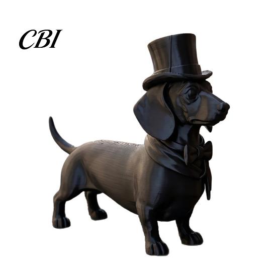 Modern Dog Figurine 3D Printed Gentleman Dachshund Figurine, Elegant Sculpture Desktop Ornament, Retro Animal Ornament Solid Matte Black Art