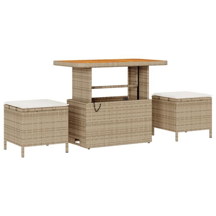 Ensemble de 10 Pièces de Canapés de Jardin avec Coussins Beige Rattan Poly Acacia, Ensemble 3 Pièces de Salle à Manger 3364961