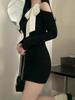 Black Off Shoulder Elegant Slim One Piece Dress Women Autumn Winter New Gyaru Sexy Party Dresses Korean Fashion Bow Y2k Short Dress