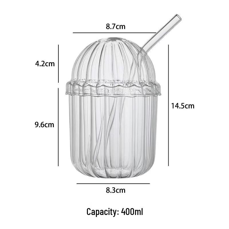 Hanyou Striped Bowknot Glass Water Bottle with Straw