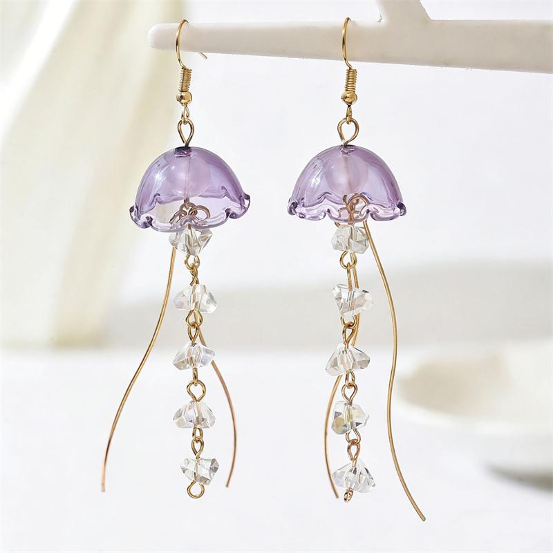 

Dreamy Blue Jellyfish Tassel Charm Earrings for Women Handmade Crystal Long Pendant Earrings Summer Aesthetic Jewelry Gifts