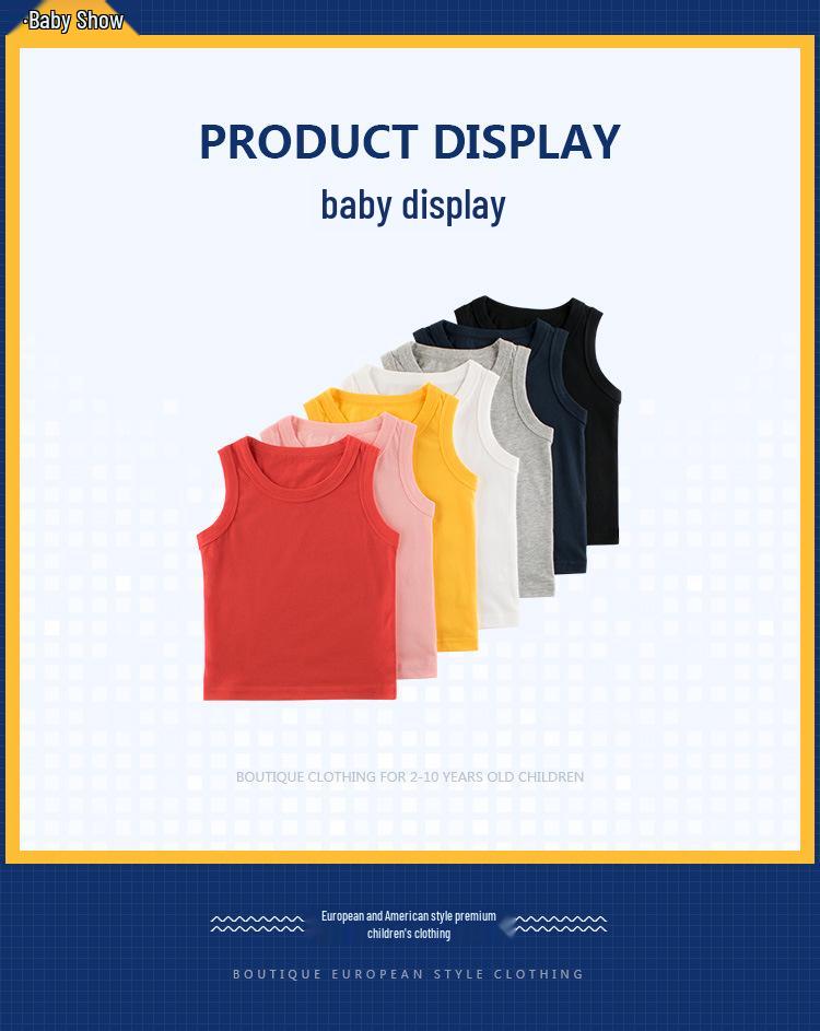 27kids Korean Style 2024 Summer Plain Vest T-shirt for Kids - No Pattern