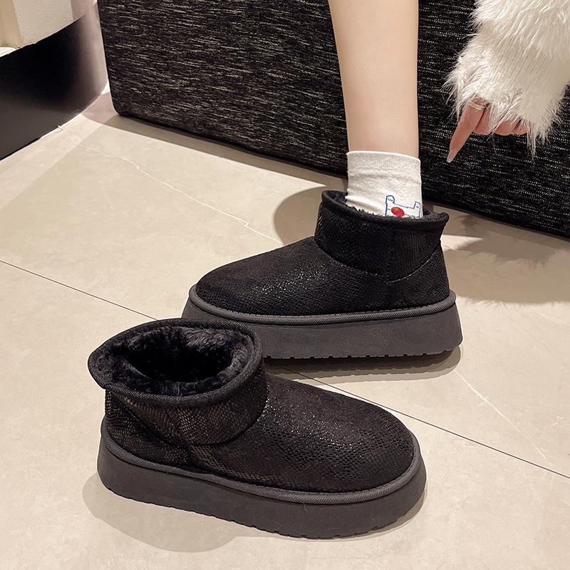 Botas térmicas de nieve para mujer, gamuza, botas de nieve sin tirantes tipo cierre con cordones de algodón otoño-invierno