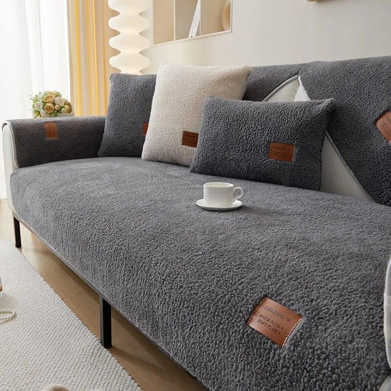 Husă de canapea din lână, iarnă, caldă, sufragerie, pernă de canapea, prosop îngroșat, anti-alunecare, confortabil, respirabil, spatar, cotieră