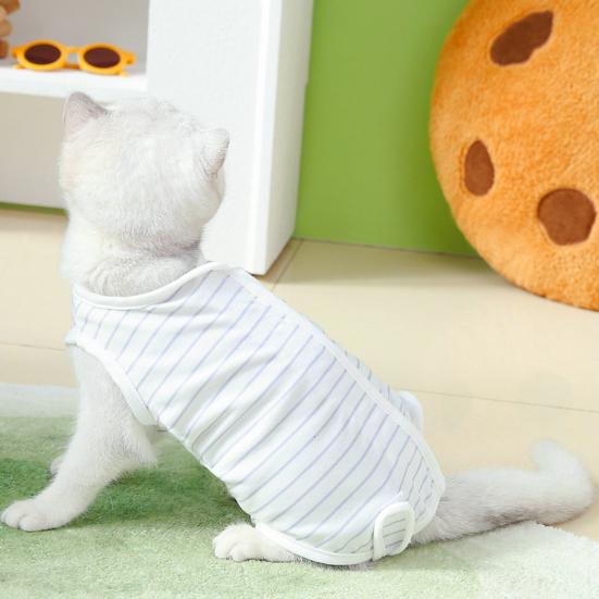 Yousheng Pet Suit Soft Comfortable Fastener Tape Breathable Anti-scratch Anti-licking Polyester Stripes Print Pet Surgical Clothes Spring Accessories