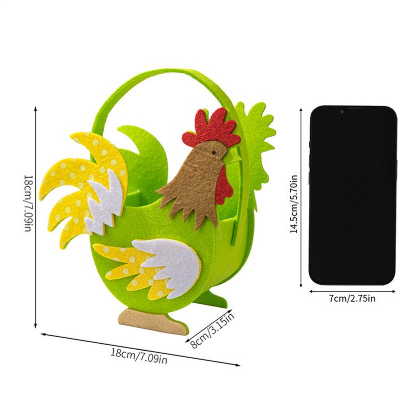Rooster Baskets For Kids 3x Felt Easter Rooster Bucket Cute Funny Farmhouse Chicken Egg Holder With Handle For Boys Girls