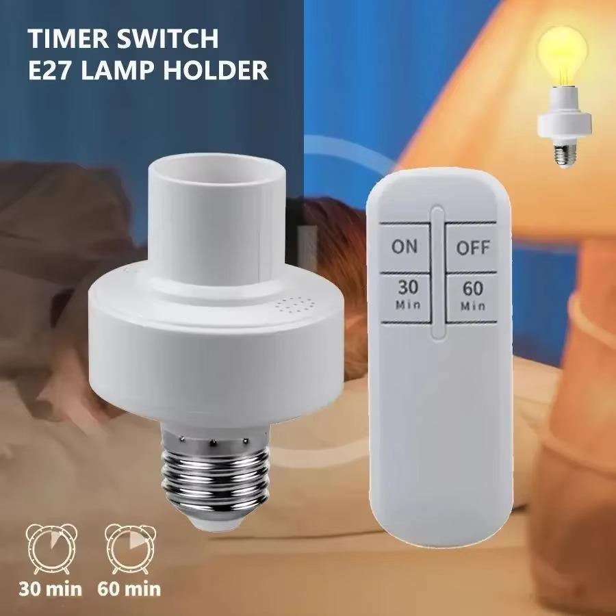E27 Wireless Remote Control Light Bulb Socket Smart Switch LED Lamp Base with Timer ON/OFF for Room Chandelier Battery Powered