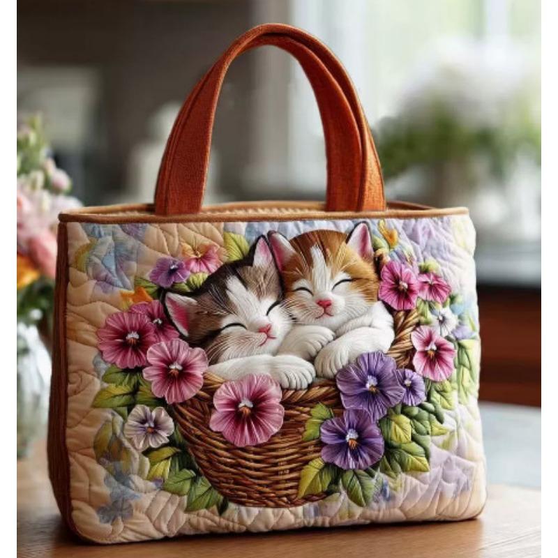 3D New Women's Cat Print Handbag Shoulder Bag Canvas Bag