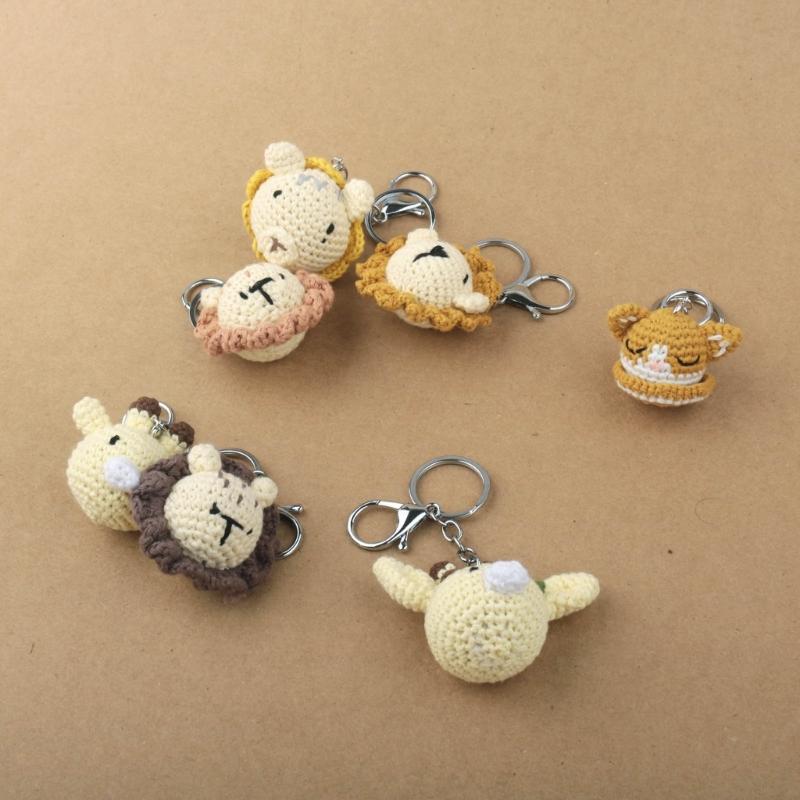 Crocheted Animal Head Keychain Crochet Keys Chain Backpack Pendant Acrylic Fibers Material for Birthday Christmas Party