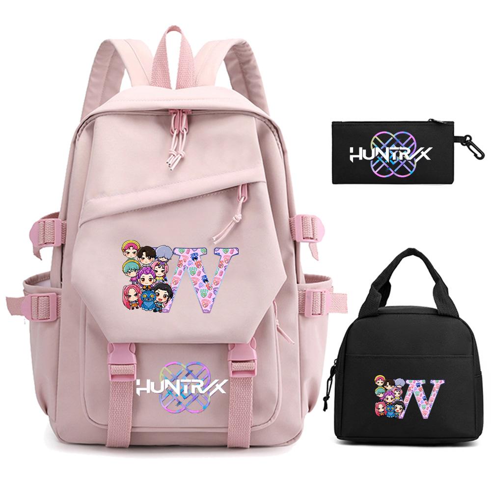 3 st/set 26 engelska bokstäver Kpop Demon Hunters Tryckt Ryggsäck för Tonåring Pojke Flicka Stor Kapacitet Skolväska Barn Student Bokväska Resväska