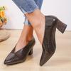 Moda Vintage negro Cuero Suave Punta Fina Tacón Grueso Zapatos Planos para Mujer 2025 Nuevo Primavera Verano Tacón Alto Versátil Zapatos Altos
