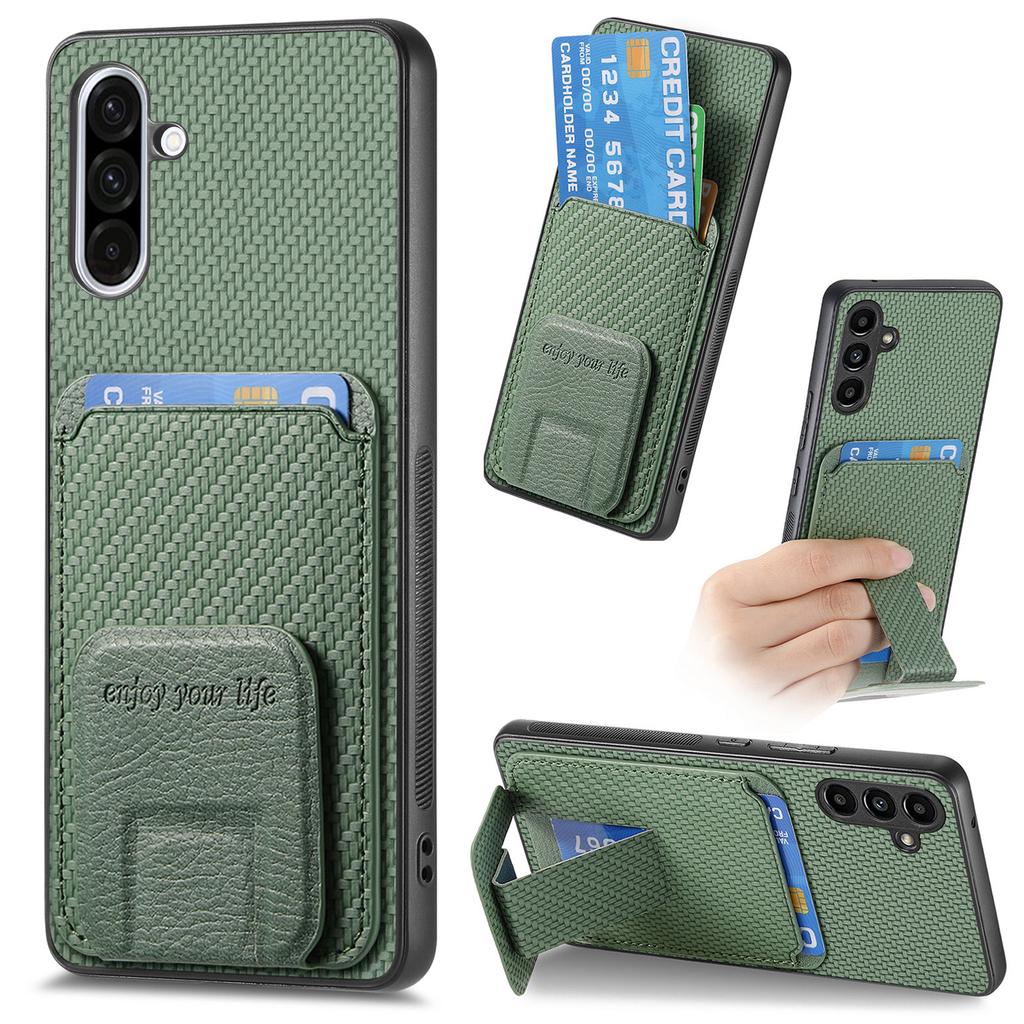 For Samsung Galaxy A36 5G Case Card Holder Carbon Fiber Texture Leather Coated TPU Phone Cover