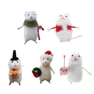 Lovely Felted Animal Ornament Halloween Mouse with Pumpkins/Walking Stick/Hat/Cake Appearance for Home Decors