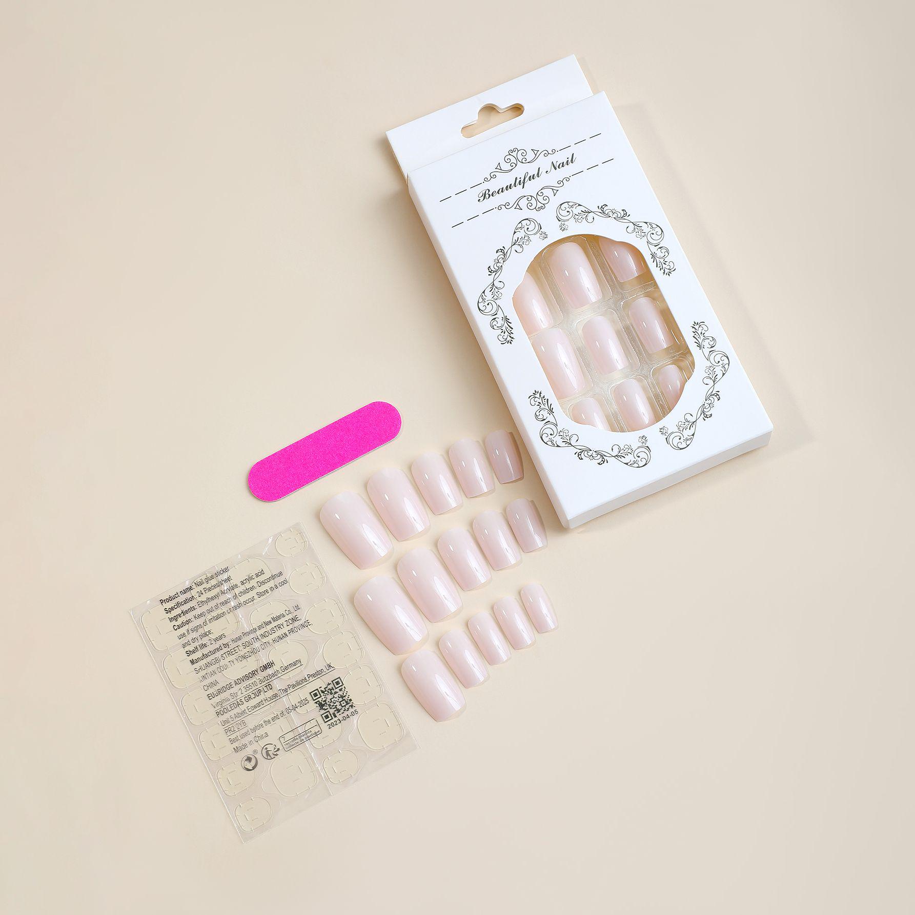 

Light Pink Solid Color Wearable Nail Art Stickers - Simple False Nail Tips