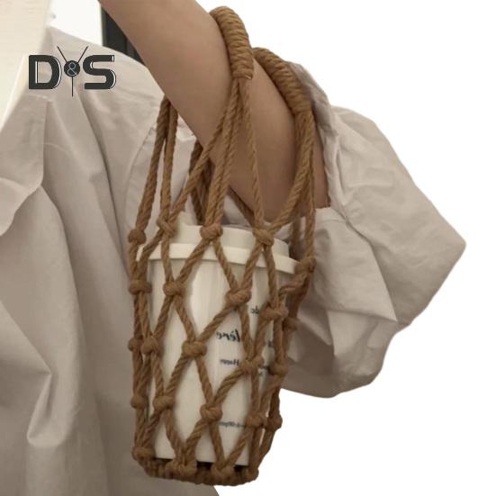 Bolsa bandolera tejida a mano para tazas, portavasos reutilizable tejido a mano, portavasos de té y café frío, fundas decorativas para vasos de agua