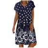 Fashion Women Casual Loose Dot Floral Print Patchwork V-Neck Short Sleeves Dress