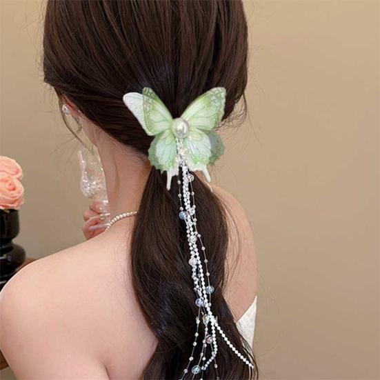 Girls Hair Pin Butterflies Decor Faux Pearls Beaded Long Tassel Hair Clip Wedding Prom Birthday Hair Barrette