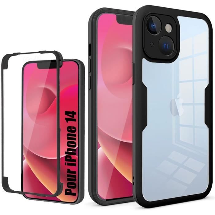 Coque de protection intégrale - BOOLING - iPhone 14 - Antichoc 360 - Transparente Noir - Semi-rigide