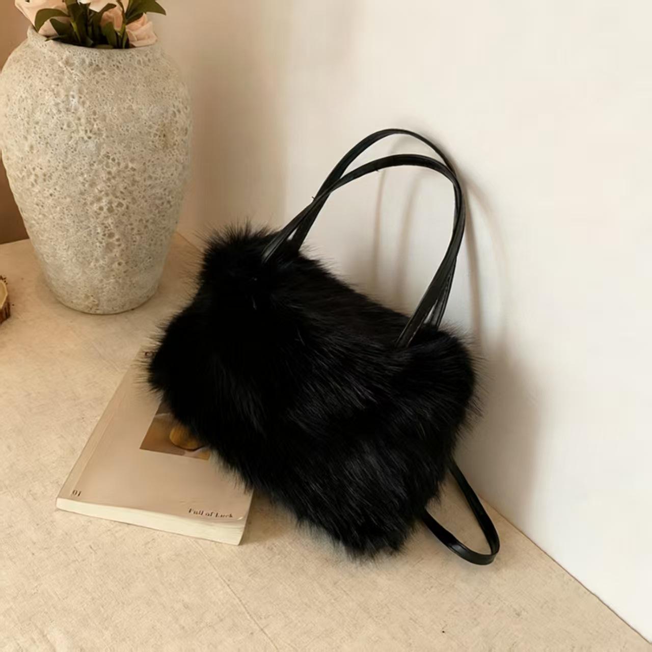 

Новая модная пушистая плюшевая сумка через плечо квадратной формы с бисером - Универсальная и стильная для поездок на работу