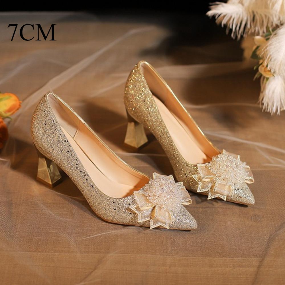 Crystal Wedding Shoes Womens New Xiuhe Main Wedding Dress Two Wear Bridesmaids High Heels Bridal Shoes Large Size Plus Fat Pumps