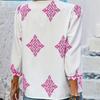 Summer New Fashion Printed V-neck Loose Blouse Women Seven Quarter Sleeve Casual Women's Shirts Tops Vintage Simple Slim Fit Female Blouses 26426