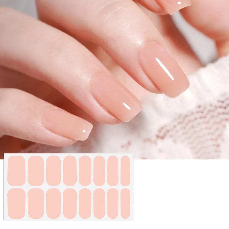 16pcs/packSolid Color Nail Stickers Pink Nude Simple Disposable Nail Polish Film Nail Stickers Party Daily Nail Decoration Stick
