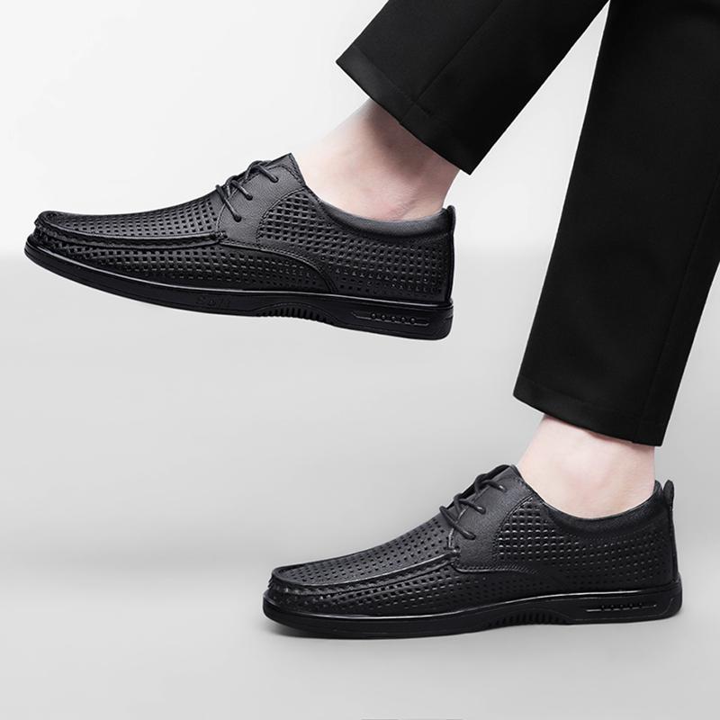 Fashion Brand Fashion New Men Top Layer Cowhide Lace Up Casual Leather Shoes High-quality Outdoor Casual Soft Soled Sports Leather Shoes