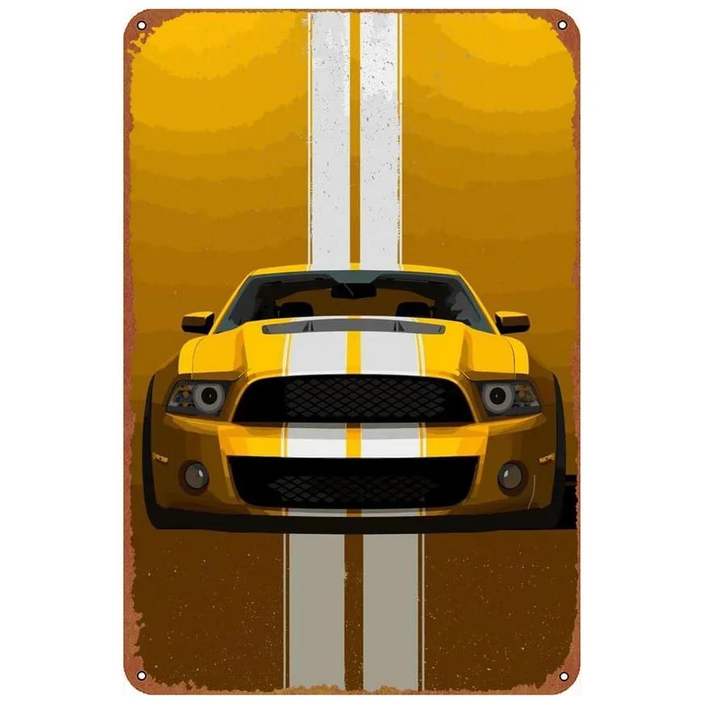 Vintage Car Metal Tin Signs Benz Mustang Posters Plate Wall Decor for Garage Bars Man Cave Cafe Clubs Retro Posters Plaque