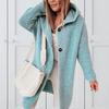 Solid Color Long Sleeve Women Cardigan Autumn Winter Two Buttons Hooded Sweater Coat Outerwear