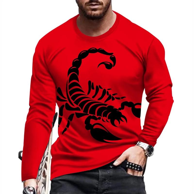 Primavera y otoño Animal escorpión patrón 3D impreso manga larga cuello redondo camiseta de los hombres moda urbana camiseta Casual