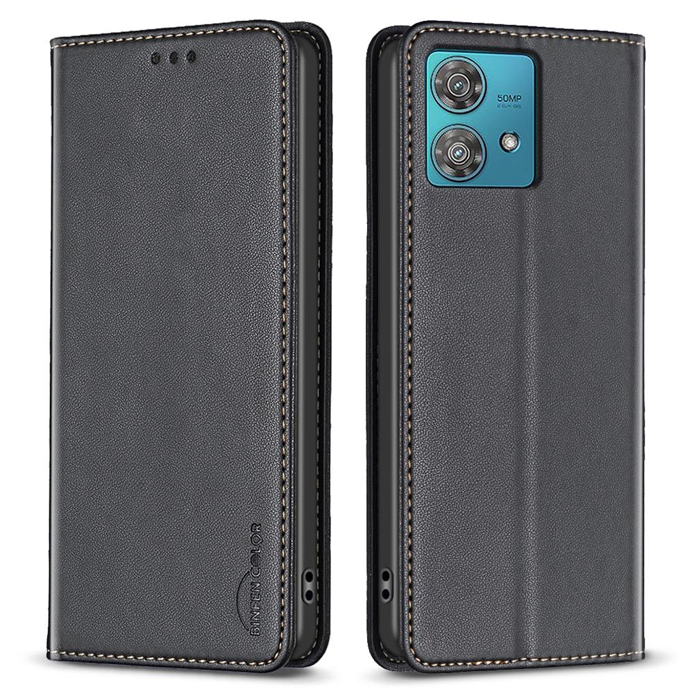 

BINFEN COLOR BF18 For Motorola Edge 40 Neo 5G Case PU Leather Phone Cover with Card Slots Black
