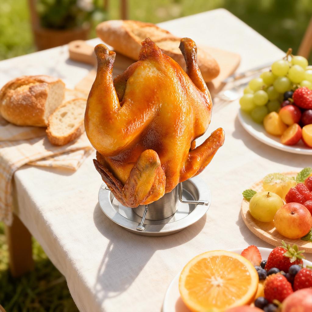 Kippenhouder van bierblikje voor grill en rookoven - Kippenhouder van hoogwaardig 304 roestvrij staal - Kippenhouder voor gevogelte met smaakcontainer