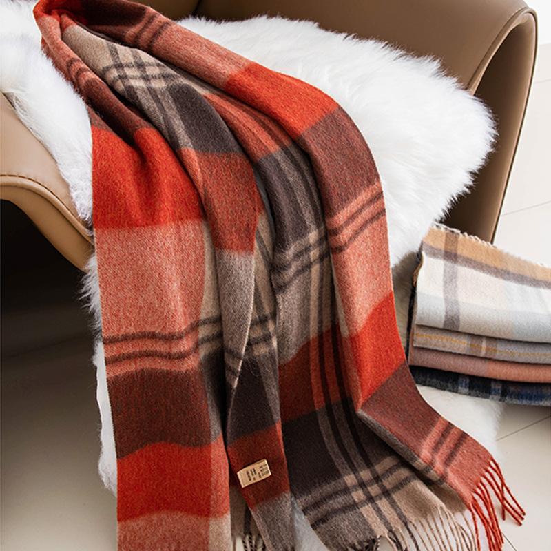 New Year's Wool Scarf for Women In Winter New Plaid Shawl Scarf Autumn and Winter Men's Plaid Cashmere Feel