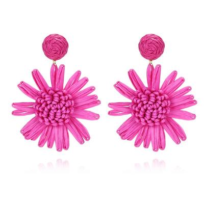 Visací náušnice Raffia Braid Přehnané bohémské náušnice Chryzantéma Dámská kapka