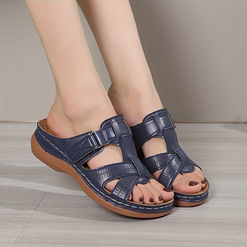 Dámské jednoduché klínkové sandály, letní sandály s ležérním výřezovým designem, pohodlné nazouvací platformové boty