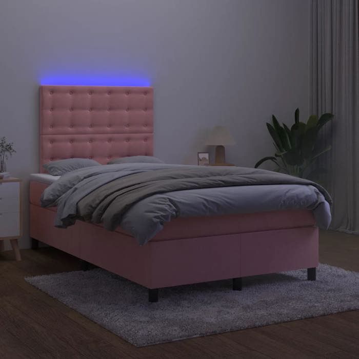 Sommier tapissier - Maison Exclusive - 120x200cm - Velours rose - LED colorée