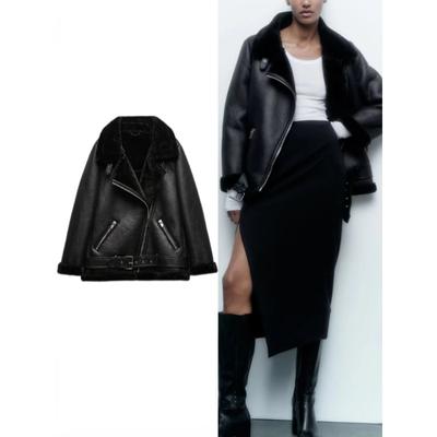 Jaqueta Casaco Térmico Integrado de Pele Feminino Outono Inverno Couro Sintético Manga Longa Lapela Dupla Face Jaqueta Curta Casacos Acolchoado Quente Chic Roupa Exterior Feminina