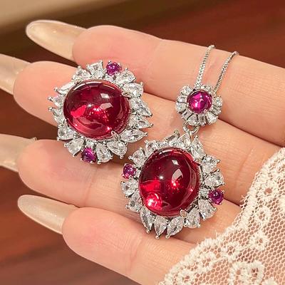 Schmuckset Schmuck Halskette Öffnungsring Roter Korund Stil Hoher Sinnlichkeitsgrad Weiblich