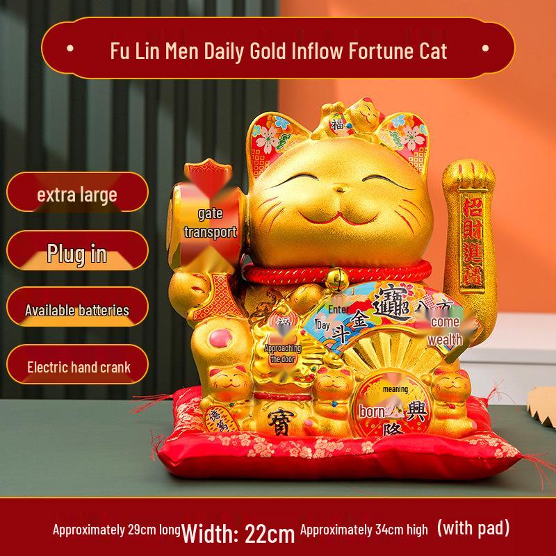 Ceramic Lucky Cat Figurine with Waving Hand – Customizable Gold Shop Gift for 2026 Opening Ceremony
