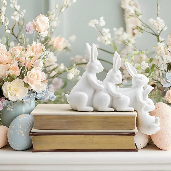 Easter White Bunny Figurine Resin Hugging Rabbit Statue Spring Easter Holiday Party Animal Desktop Decoration Ornament