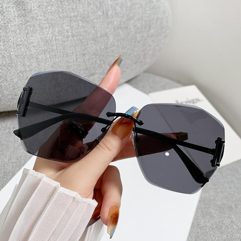 Women Square Frameless Sunglasses Uv400 Protection For Outdoor Travel Party BlackLegGray