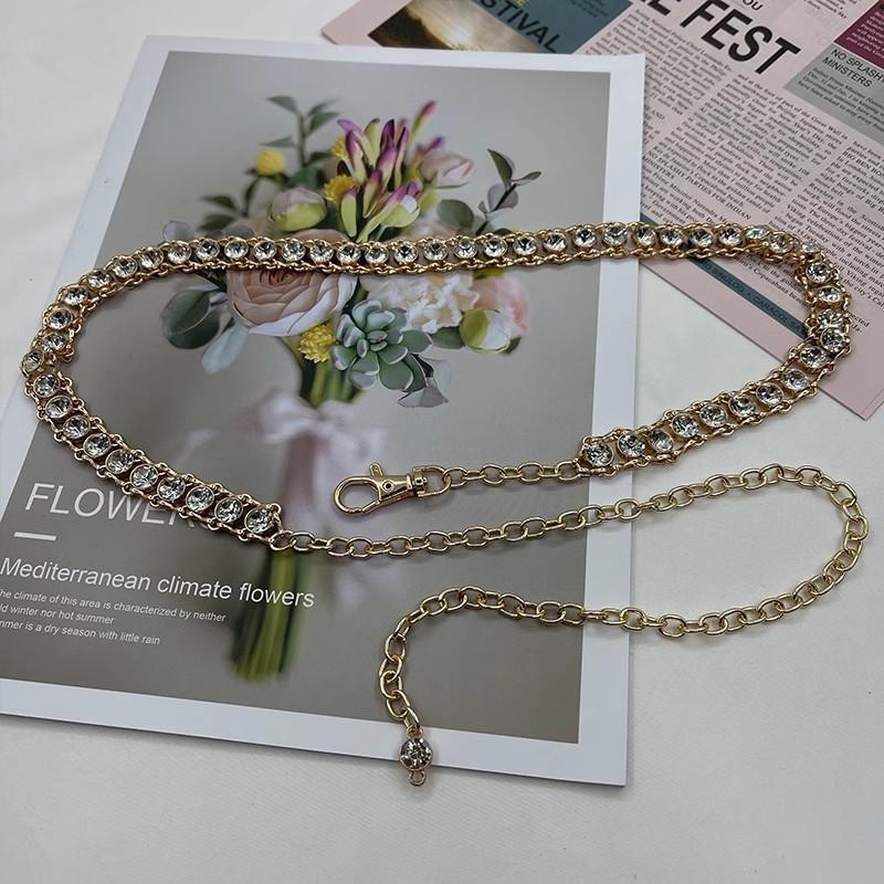 Metal Chain Waist Belt With Water Embellishment For Women And Summer Fashion