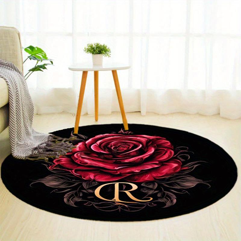 R Rose Round Rug Nonslip Area Rug Office Chair Mat Carpet For Living Room Bedroom Home Decor