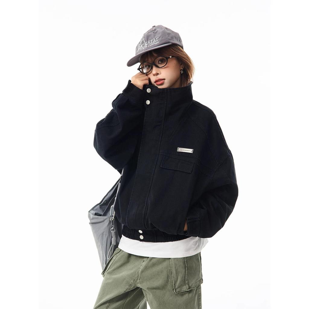 Dámská retro bomber bunda s límečkem stojáčkem a sepraným vzhledem, 2025: Jarní trend volného střihu