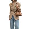 Women's Beige Loose Fit Notch Lapel Casual Blazer Asymmetric Hem Long Sleeve Jacket