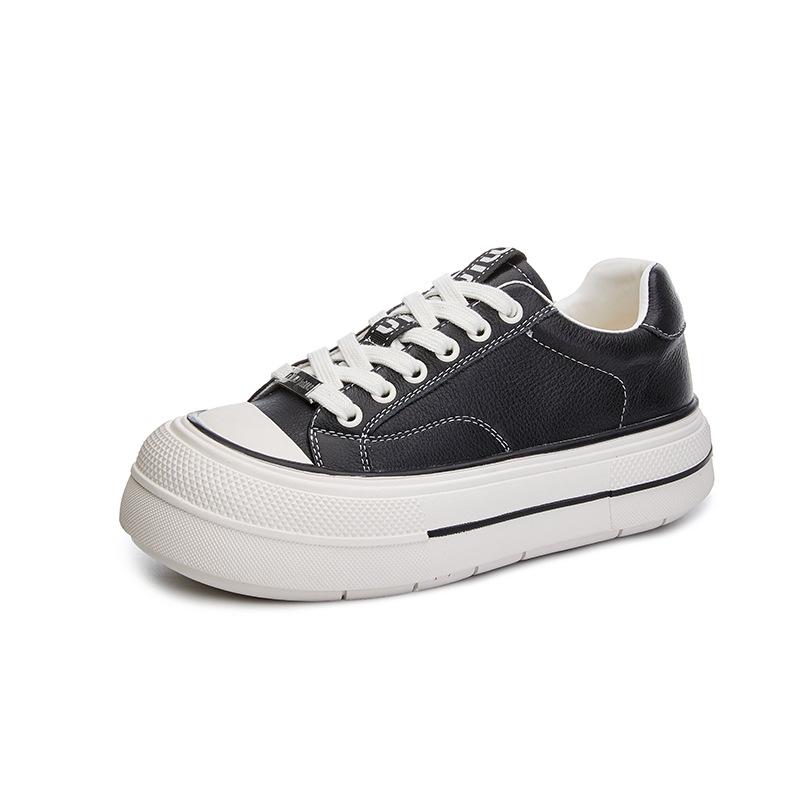 The First Layer of Cowhide White Shoes Women's 2025 Spring New Thick-soled Heightening Board Shoes Women's Versatile Casual Shoes Big Head Women's