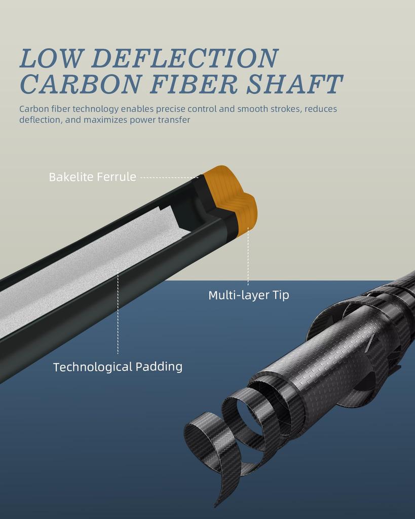 KONLLEN Carbon Fiber Pool Low Handcrafted Inlay Billiard Professional Billiard Pool Cue Stick for Adults Cue, Deflection, Cue, 147cm, 12.5mm,