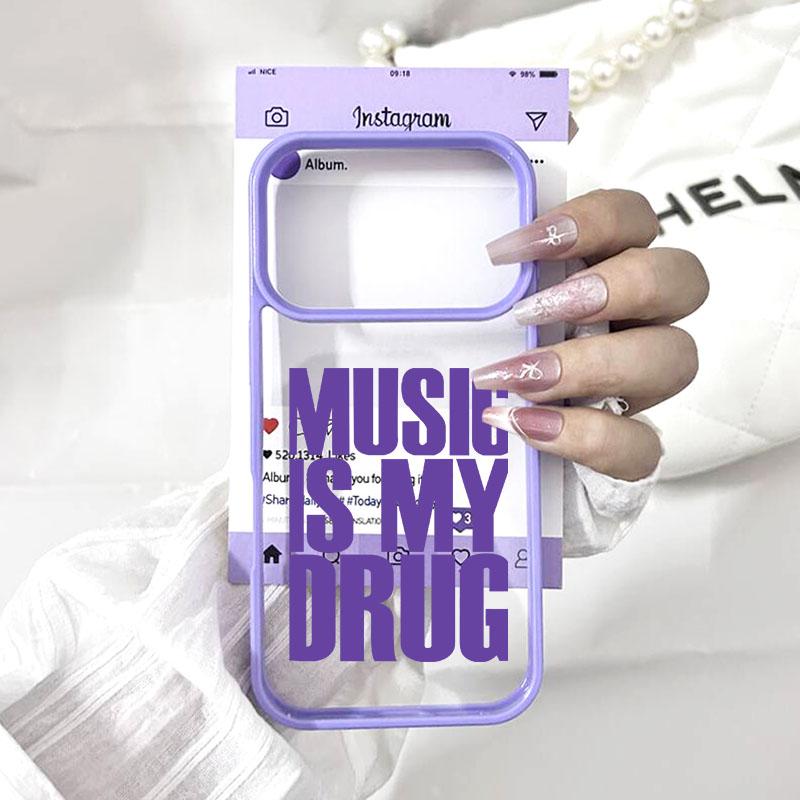 Fashion Letter Music is My Drug Phone Case For iPhone 17 Pro Max 17Pro 17Air 17 Simple Quotes Clear Hard Cover Shockproof Shell